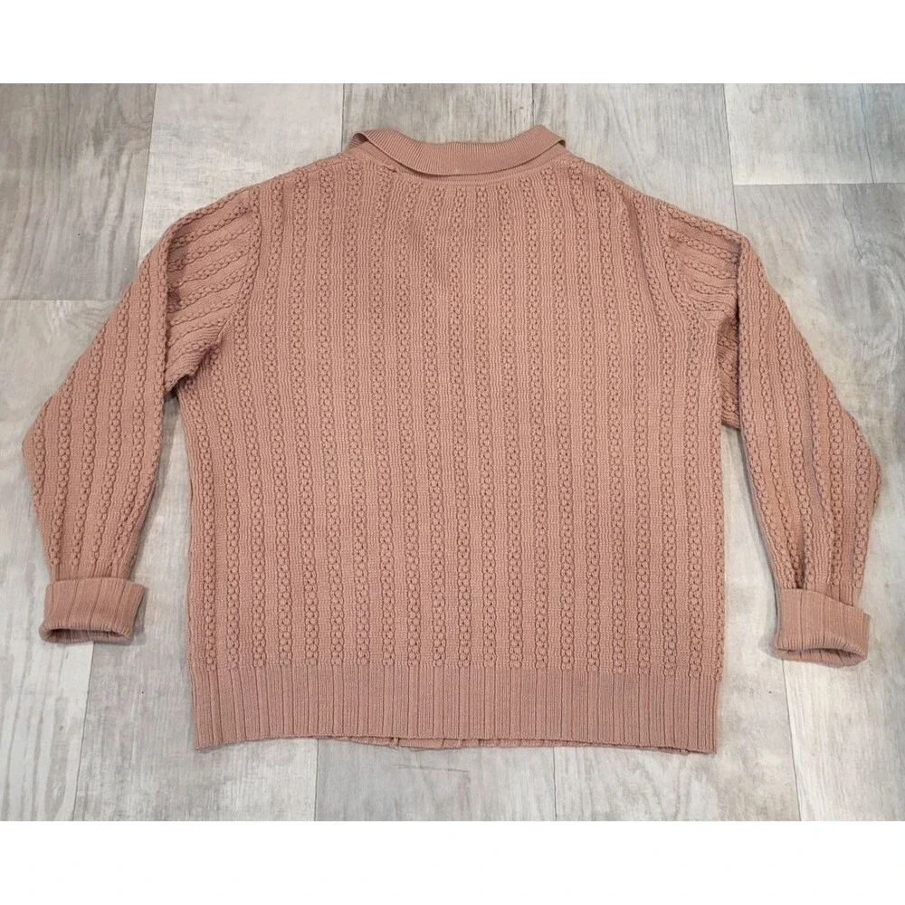 Vintage 90s Cable Knit Cardigan Womens 42 (XL) Brown Patch Pockets Made Romania